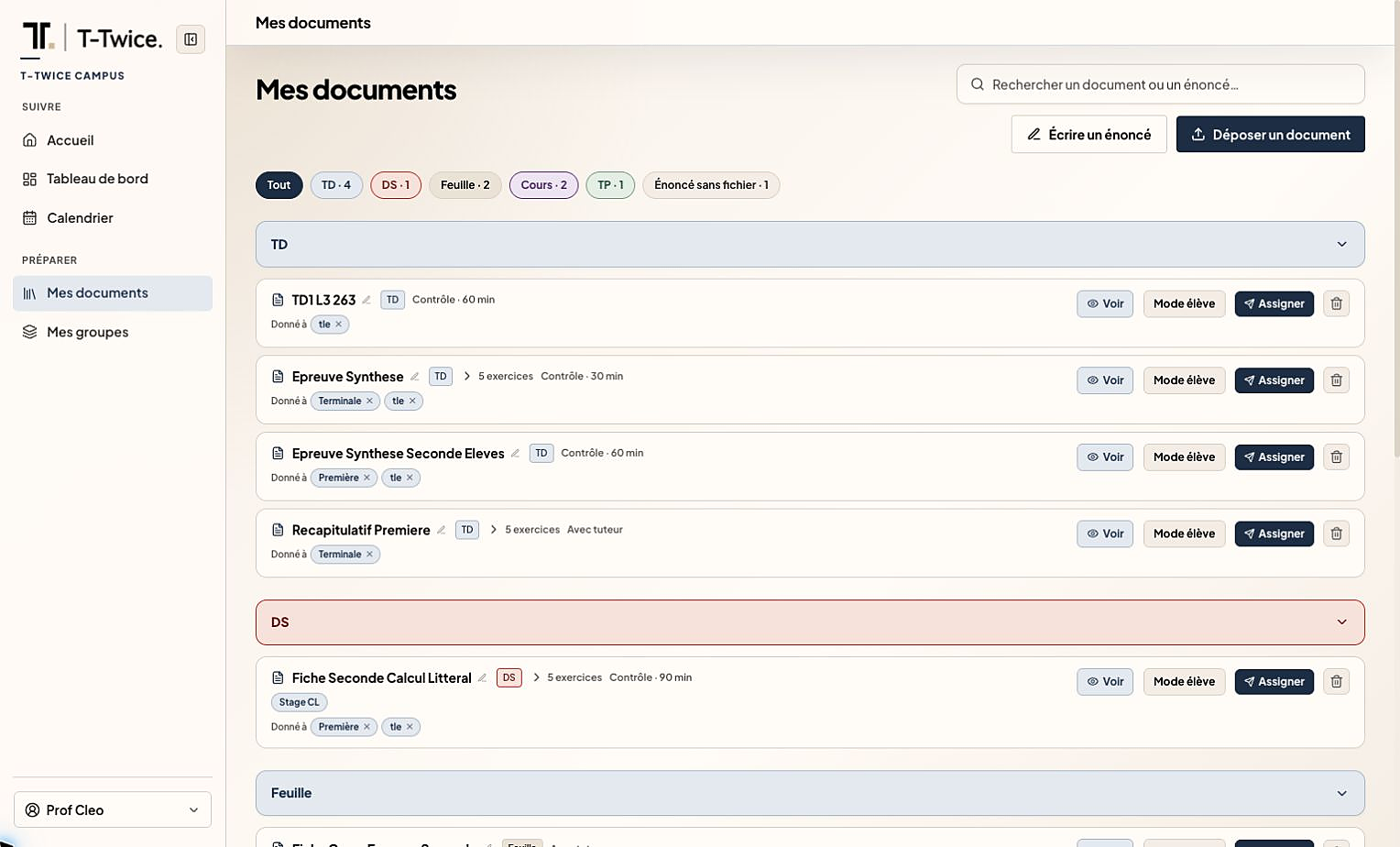 Campus : Mes documents, dépôt et organisation des énoncés.