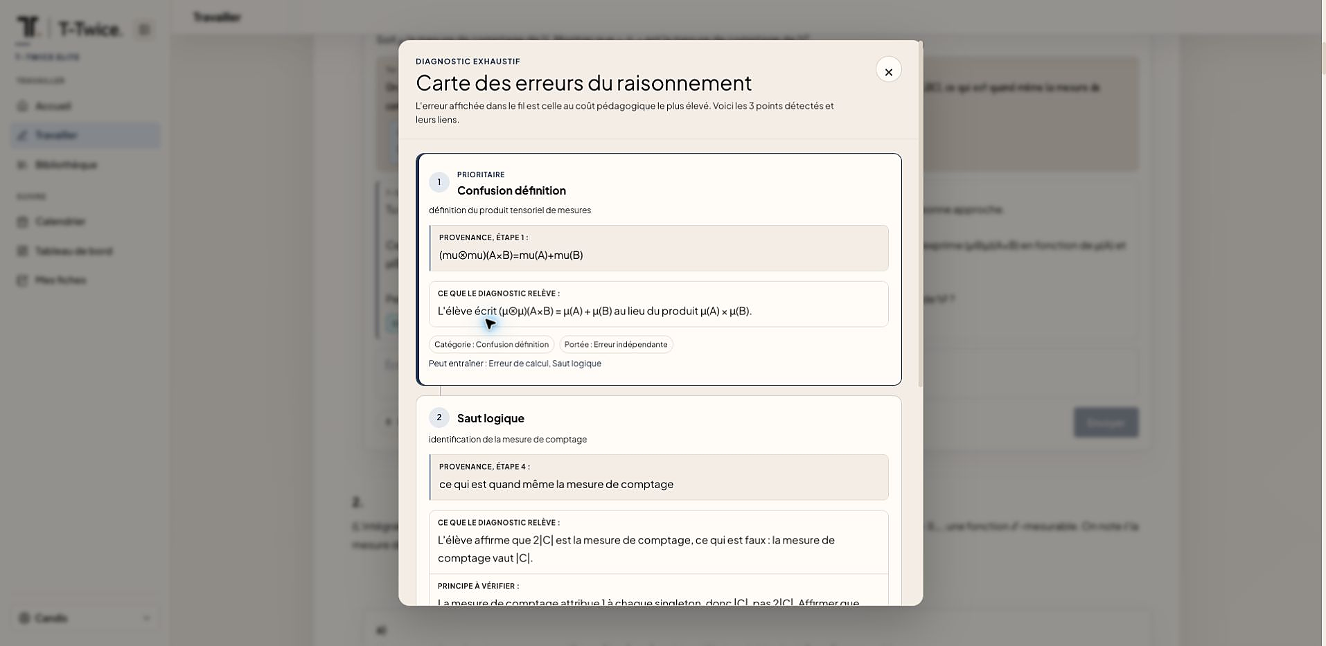 Diagnostic : carte des erreurs de raisonnement priorisées.